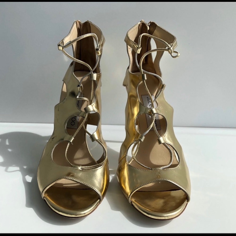 Jimmy Choo Diffuse Gold Leather Sandals